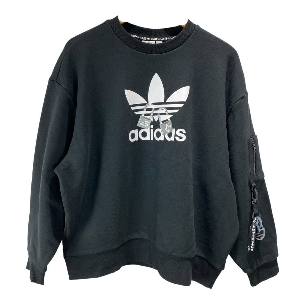 New Adidas Love Heart Sweatshirt Crew Neck Black S Oversized Fit Cotton